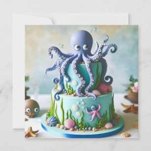 Kids Card with Blue Octopus on Birthday Cake