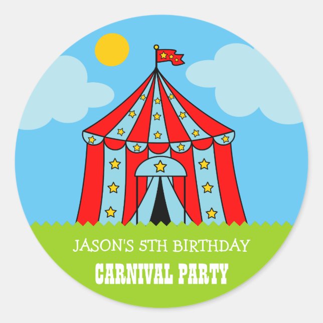 Kids carnaval circus Birthday party favor stickers (Front)