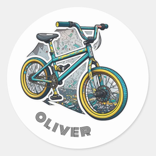 Kids cartoon Bike BMX Racing adventure boy Classic Round Sticker