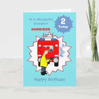Kids Cartoon Fire-Fighter Truck Cute Birthday Card