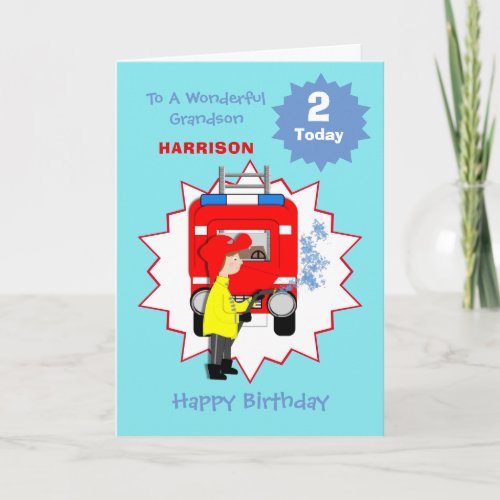 Kids Cartoon Fire_Fighter Truck Cute Birthday Card