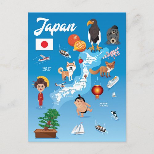 Kids Cartoon Map of Japan Postcard