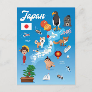 Kids Cartoon Map of Japan Postcard