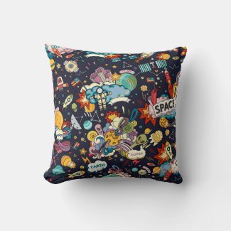 Kids Cartoon Outer Space  Throw Pillow