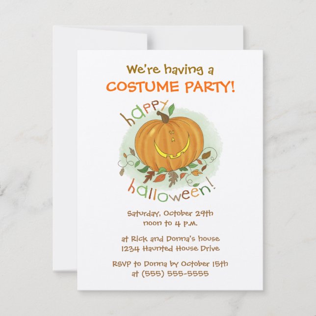 Kids Cartoon Pumpkin Halloween Party Invitations (Front)