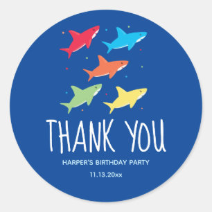 Kids Cartoon Shark Birthday Party Thank You Classic Round Sticker