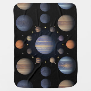 Kids Cartoon Space Bright Planets & Starry Fun🪐 Baby Blanket