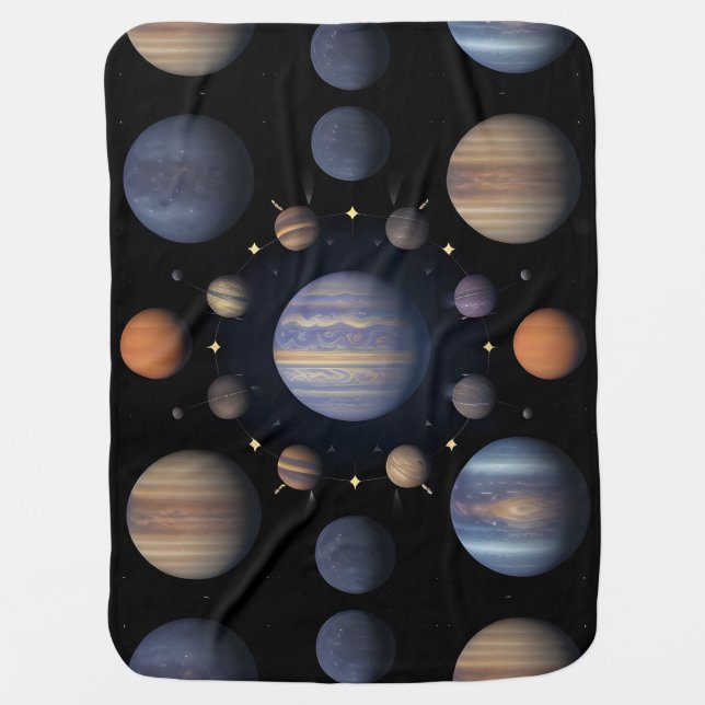 Kids Cartoon Space Bright Planets & Starry Fun🪐 Baby Blanket (Front)