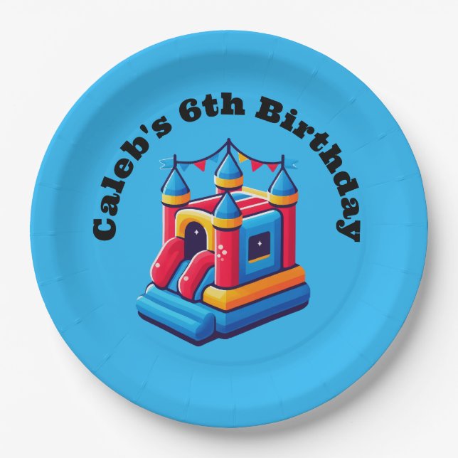 Kids Castle Party Bounce House Birthday Jump Party Paper Plates (Front)