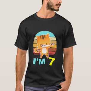 Kids Cat Birthday Boy Girl 7Th Birthday Age 7 Year T-Shirt