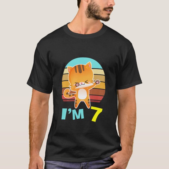 Kids Cat Birthday Boy Girl 7Th Birthday Age 7 Year T-Shirt (Front)