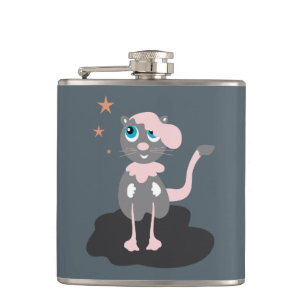 Kids Cat Illustration Cute Cartoon Kitty Hip Flask