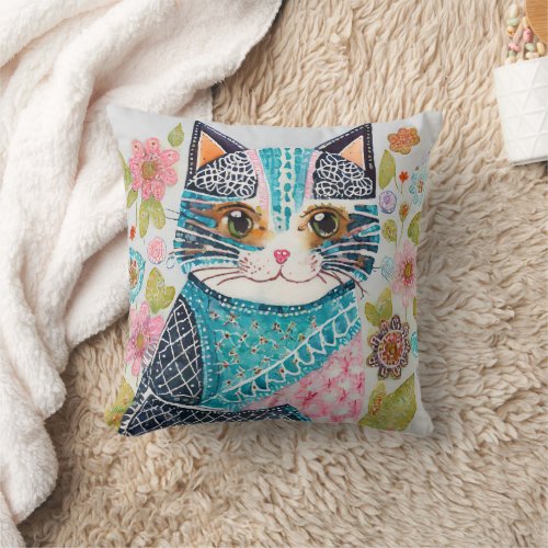 Kids Cat Lovers Gift for Grandma Mother Daughter Throw Pillow