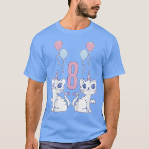 Kids Cats 8th Birthday Cat Girl 8 Years Birthday T-Shirt