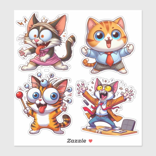 Kids Cats At Work Sticker (Sheet)