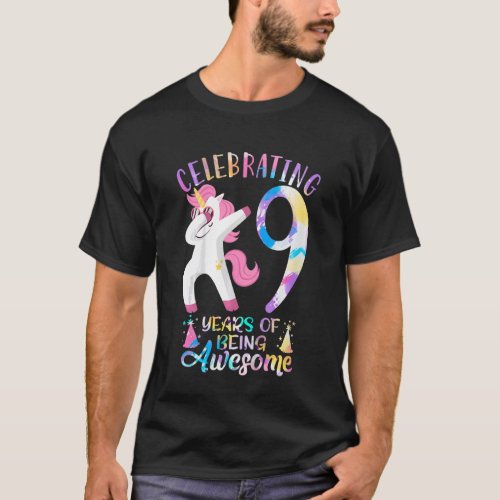 Kids Celebrating 9 years of being awesome Unicorn  T_Shirt