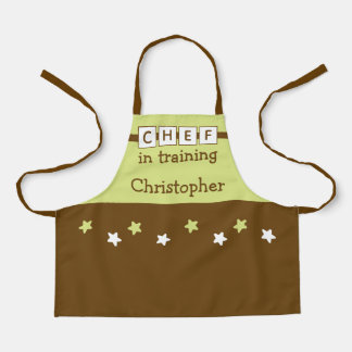 Kid's Chef name stars green brown Apron