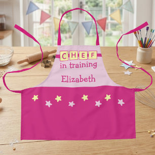 Kid's Chef name stars pink yellow Apron