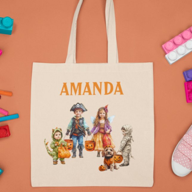 Kid's Child Personalized Halloween Trick Treat Tote Bag (Creator Uploaded)