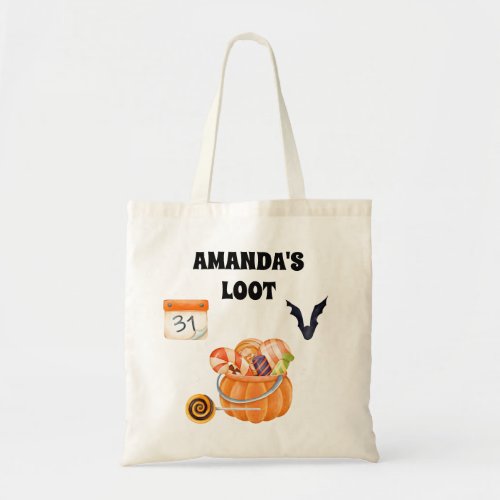 Kids Child Personalized Halloween Trick Treat  Tote Bag