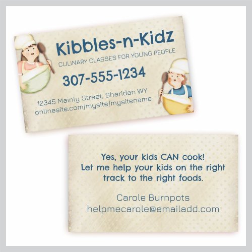 cute kids chef hat mixing bowl cooking class bu... business card templates