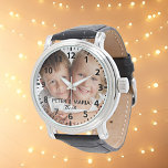 Kids children custom photo names year watch<br><div class="desc">Add Your own favorite photo of your family,  kids,  children,  friends or pet.  Black numbers with minutes.  Personalize and add their names and year,  black letters.
Perfect for father's day,  mother's day or as a birthday or Christmas gift.</div>