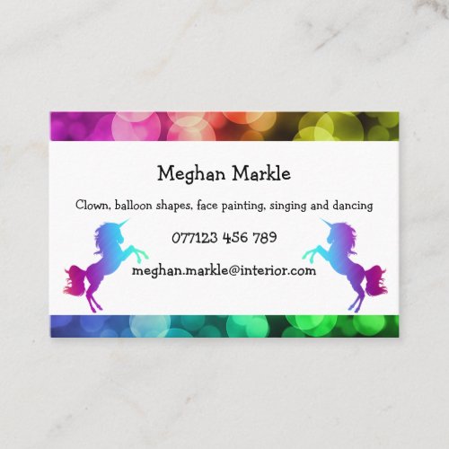 Kids Children Entertainer Unicorn Color Rainbow Business Card