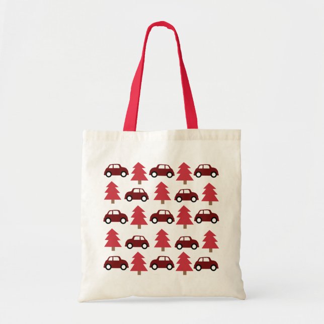 Kids Children Red Toy Car Christmas Tree Tote Bag (Front)
