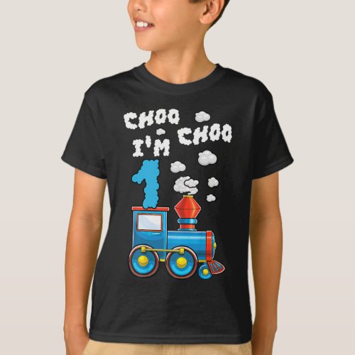 Kids Choo Choo Im 1 Chugga Train 1 Year Old Birthd T_Shirt