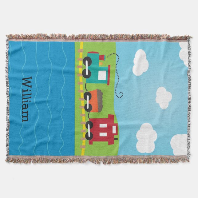 Kids Choo Choo Train Caboose Throw Blanket (Front)