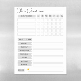 Kids Chore Chart Magnetic Dry Erase Sheet