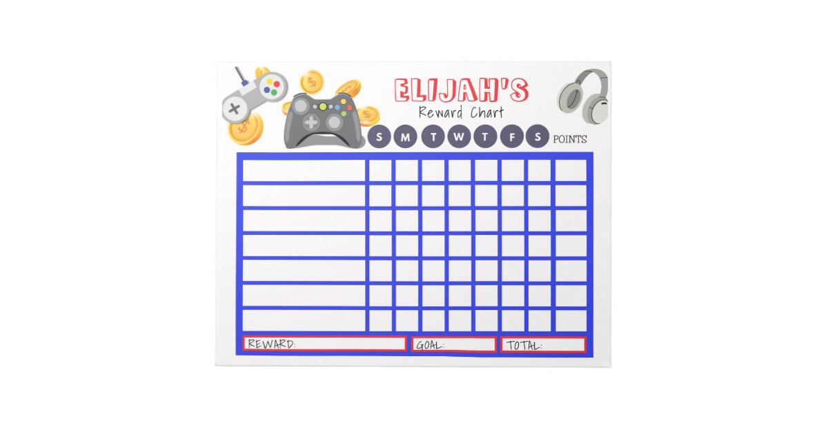 Kids Chore Chart, Personalized Game Chart Notepad | Zazzle