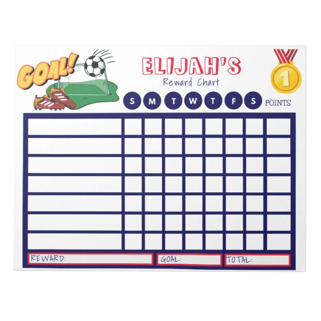 Kids Chore Chart, Personalized Soccer Chart Notepad (Front)