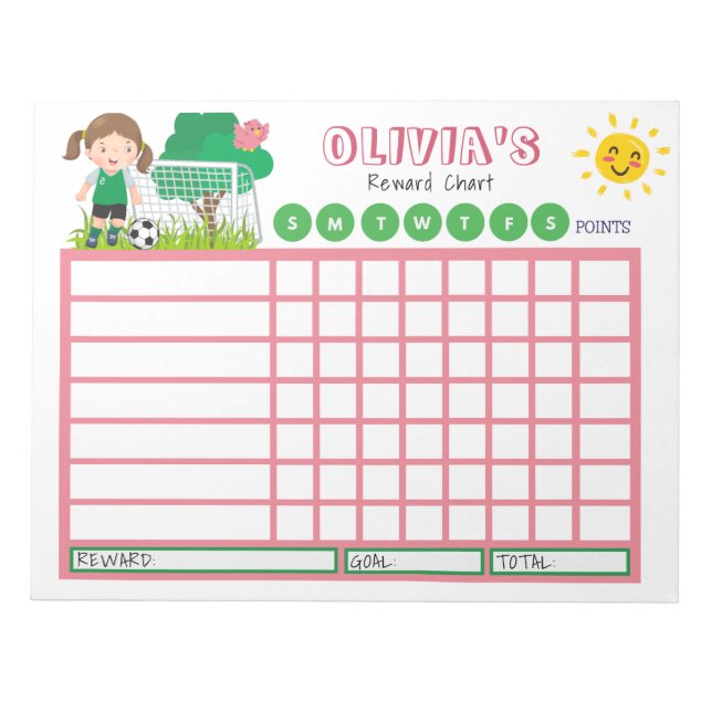 Kids Chore Chart, Personalized Soccer Chart  Notepad (Front)