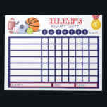 Kids Chore Chart, Personalized Sports Chart Notepad<br><div class="desc">Encourage Positive Behavior with an Action-Packed Reward Chart!
Make tracking tasks fun and engaging for your child with this sport-themed sticker reward chart. Easily personalize it with your child's name.</div>