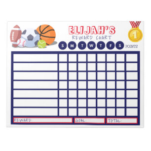 Kids Chore Chart, Personalized Sports Chart Notepad