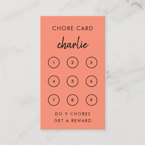 Kids Chore  Coral Pink Reward Punch Card