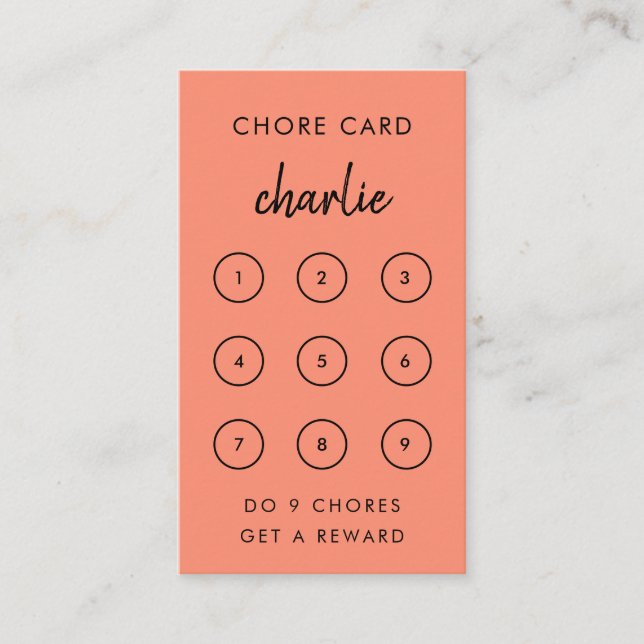 Kids Chore | Coral Pink Reward Punch Card (Front)