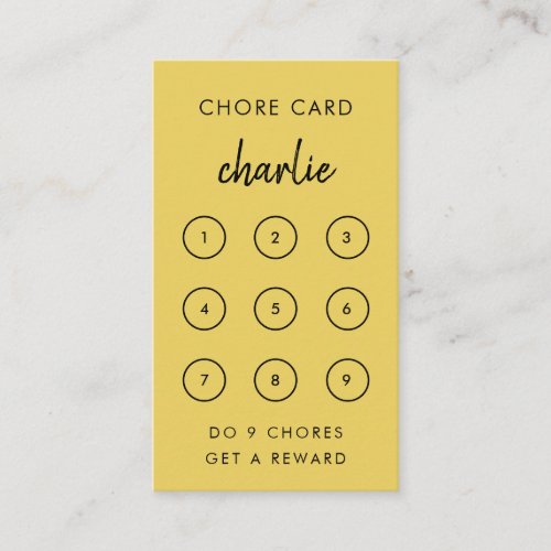 Kids Chore  Mustard Yellow Reward Punch Card