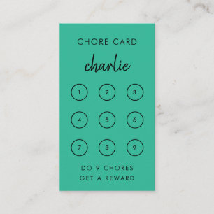 Kids Chore Teal Green Reward Punch Card