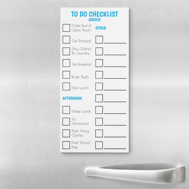 Kids chores to do list | PERSONALIZE blue Magnetic Notepad (In Situ)