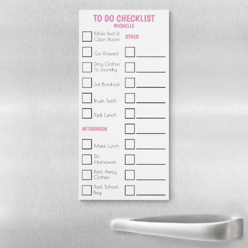 Kids chores to do list  PERSONALIZE pink Magnetic Notepad