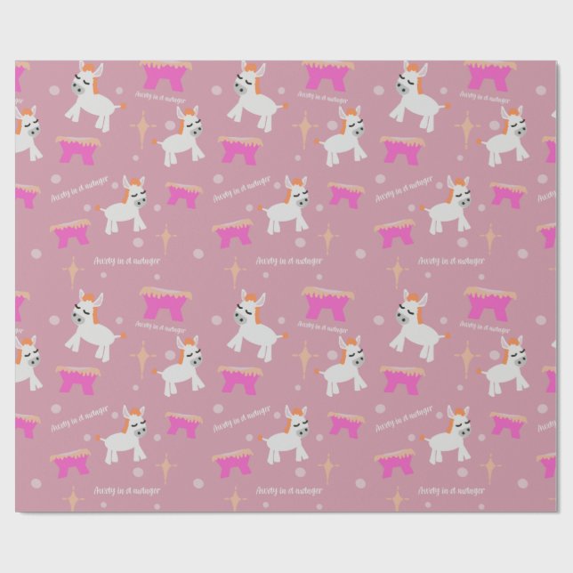 Kids Christian Christmas nativity fun pink Wrapping Paper (Flat)