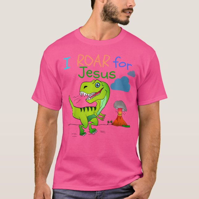 Kids Christian Dinosaur T Shirt I Roar For Jesus (Front)