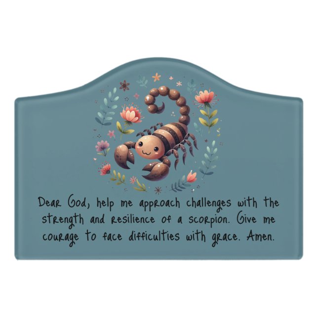 Kids Christian Prayer Woodland Scorpion on Blue | Door Sign (Small Crest Front)