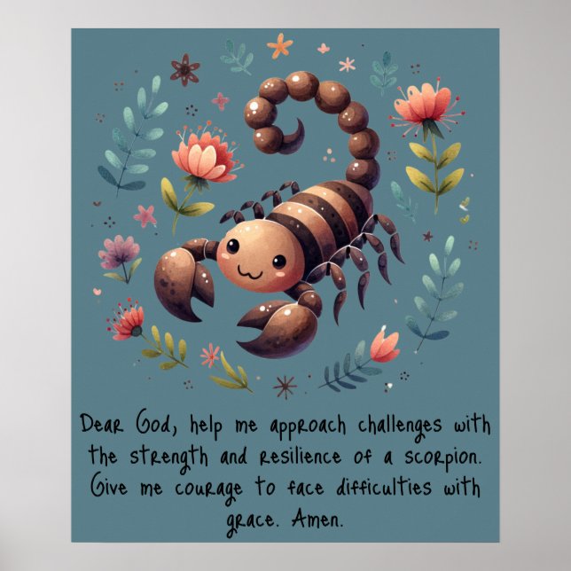 Kids Christian Prayer Woodland Scorpion on Blue | Poster (Front)