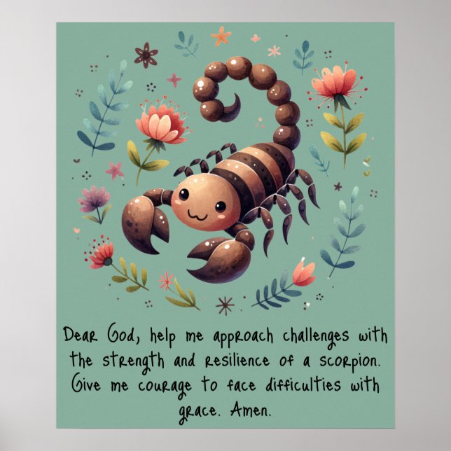 Kids Christian Prayer Woodland Scorpion on Green | Poster (Front)