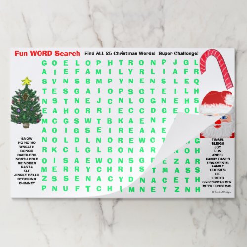 Kids Christmas 25 Word Search Activity Puzzle Paper Pad