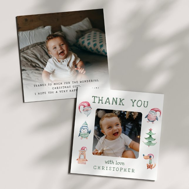 Kids Christmas 2 Photo Thank You Card (Creator Uploaded)