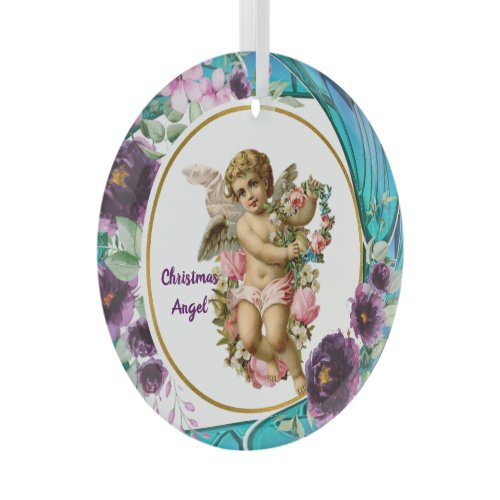 Kids Christmas Angel Purple Stained Glass Wreath G Ornament